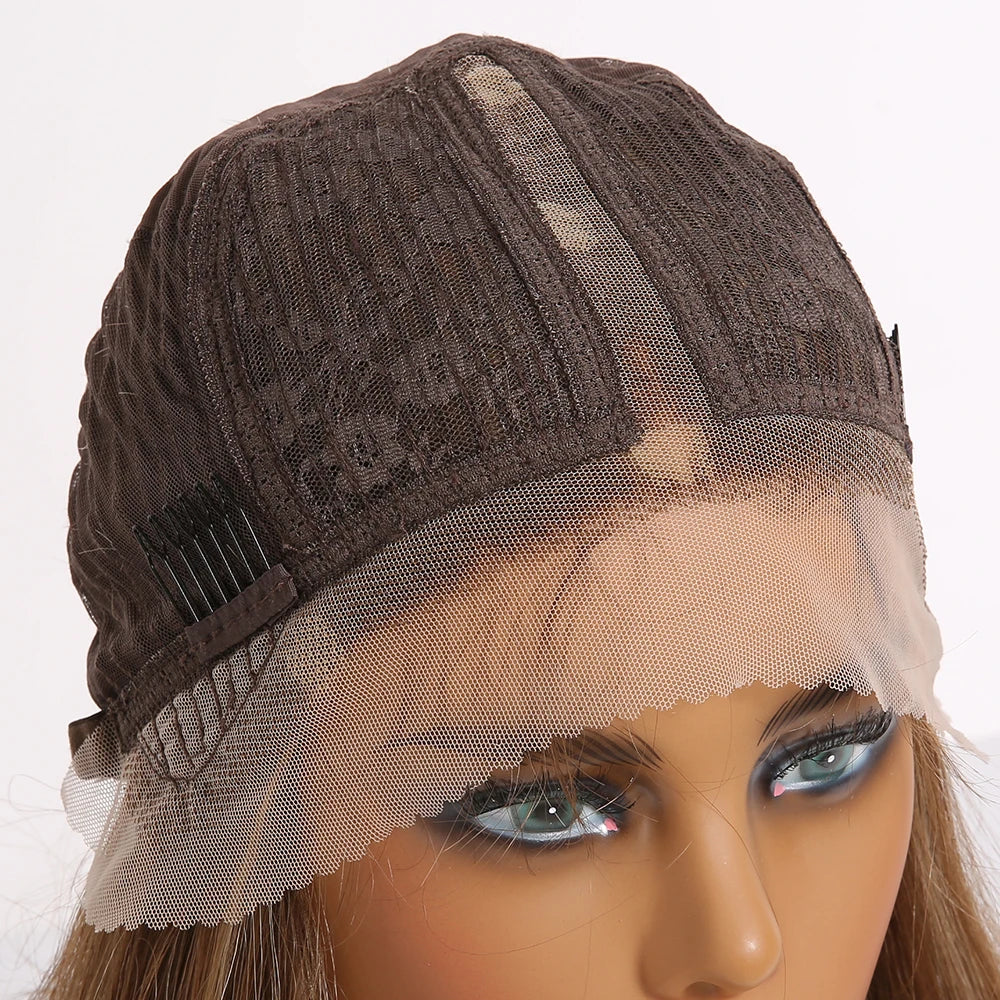 Dark Brown Blonde Long Wavy Synthetic Lace Front Wig