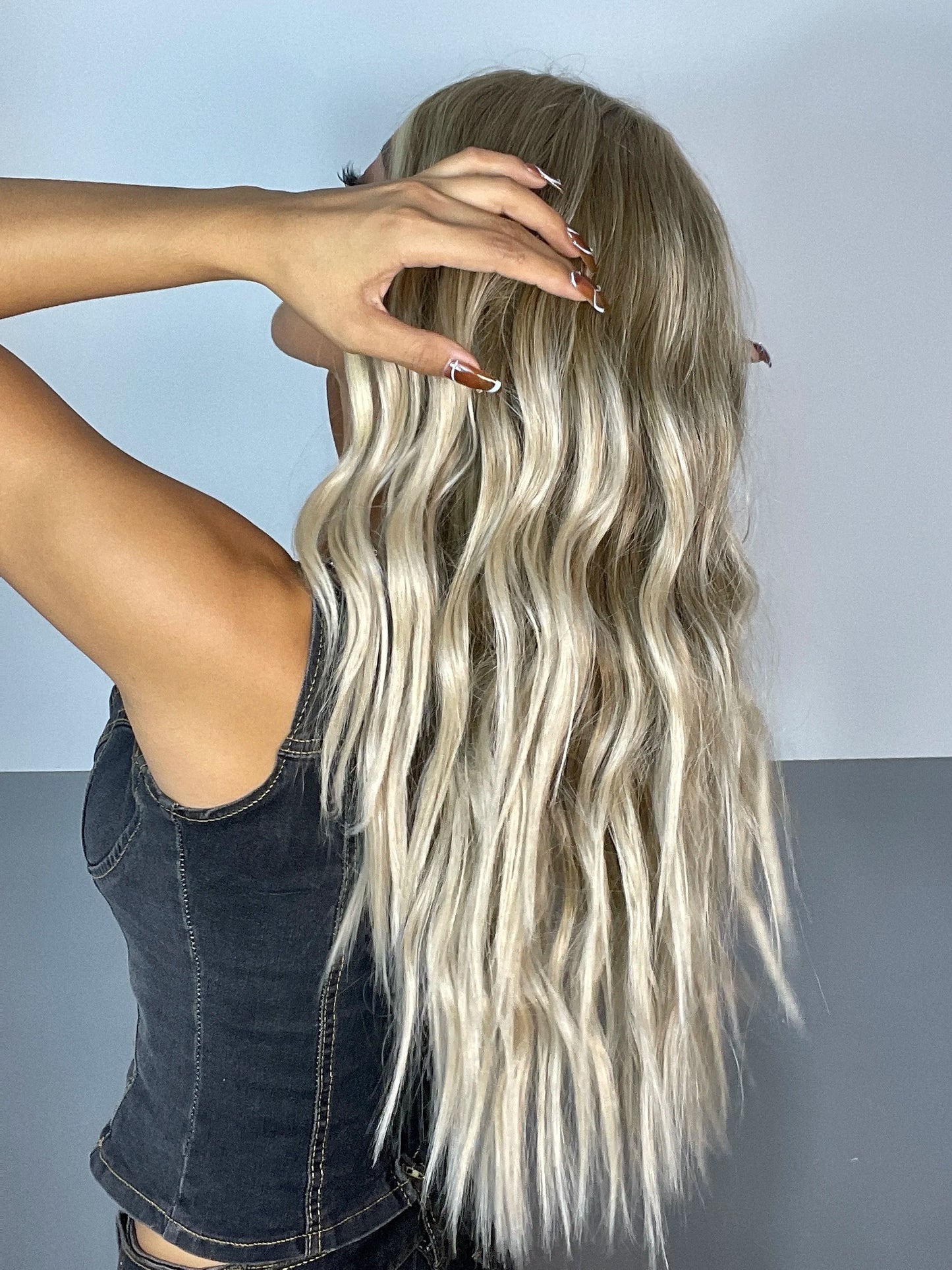 Dark Brown Blonde Long Wavy Synthetic Lace Front Wig