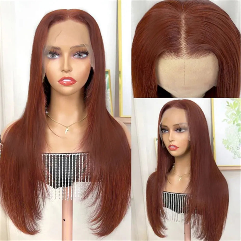Burgundy Reddish Brown Layered Cut Wig Glueless Synthetic Hair