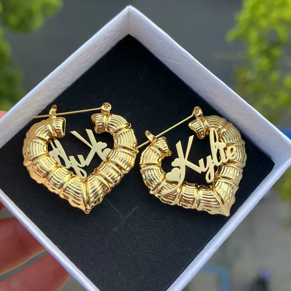 Personalized Custom Name Earrings With Heart Shape 30mm Jewelry Gift