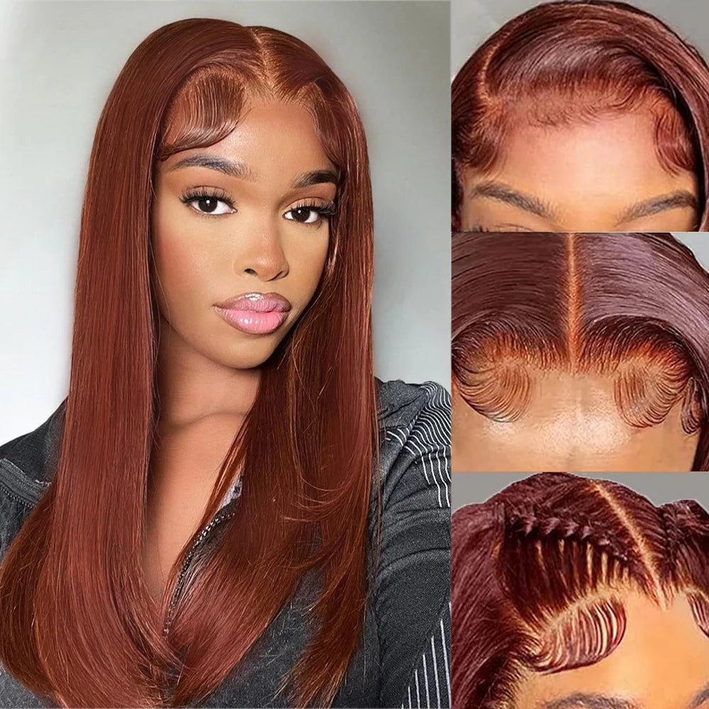 Burgundy Reddish Brown Layered Cut Wig Glueless Synthetic Hair