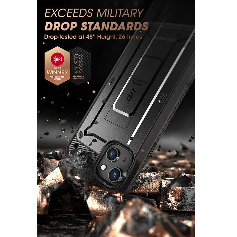 iPhone 14 (2022)/ iPhone 13 (2021) 6.1" Case Full-Body Rugged Holster Cover with Built-in Screen Protector