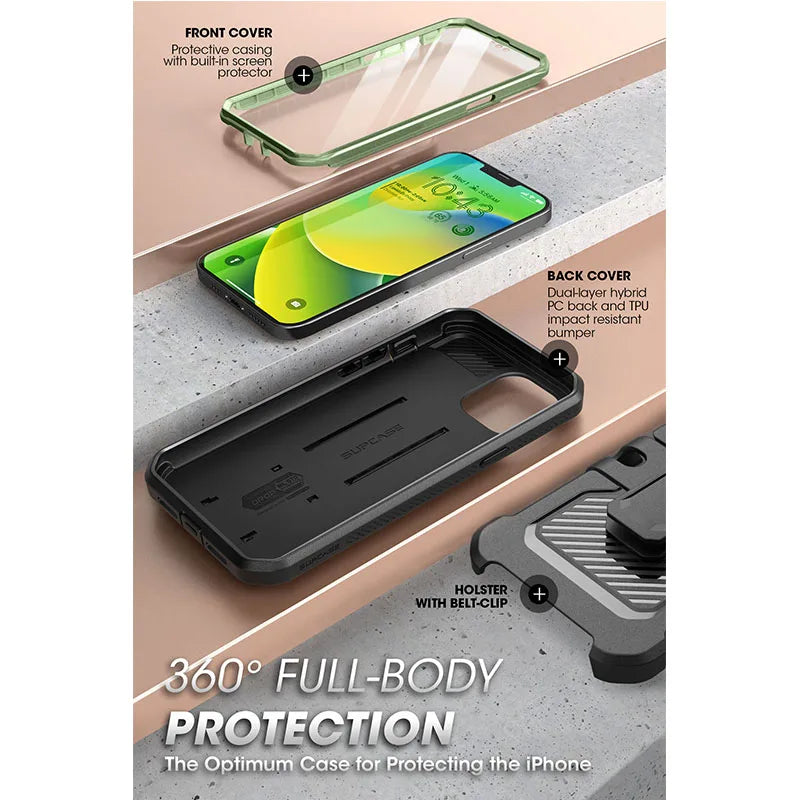 iPhone 14 (2022)/ iPhone 13 (2021) 6.1" Case Full-Body Rugged Holster Cover with Built-in Screen Protector