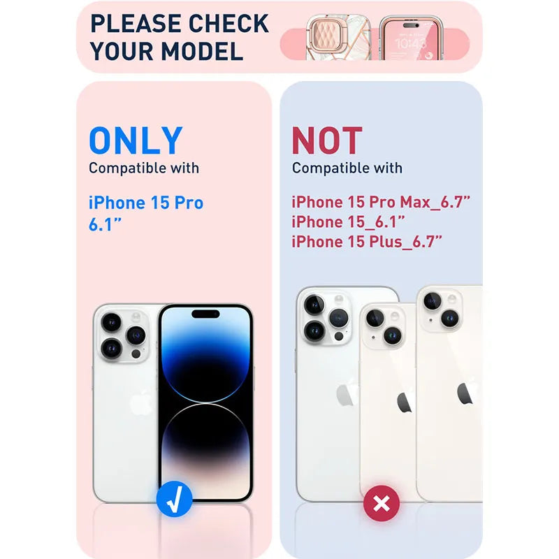 iPhone 15 Pro Case 6.1" Full-Body Protective Case with Built-in Screen Protector