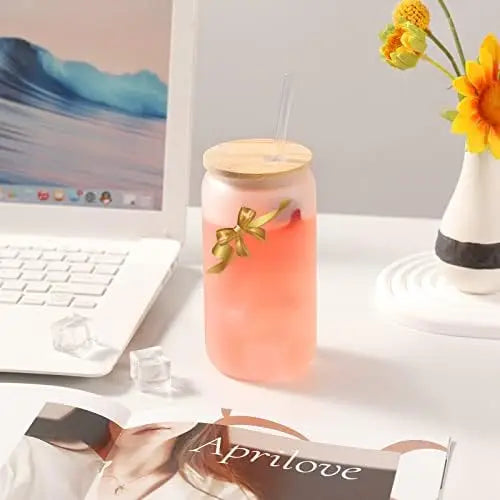 Pack Sublimation Beer Drinking Cups with Bamboo Lids & Straw