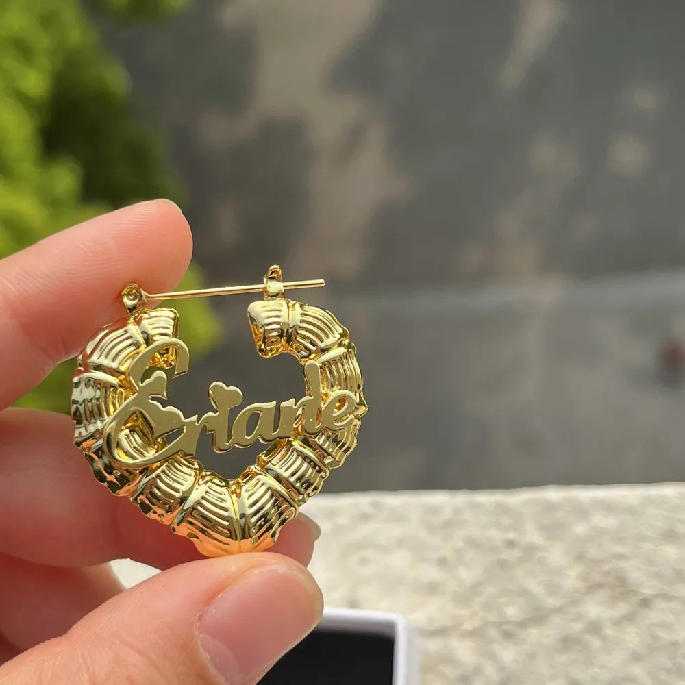 Personalized Custom Name Earrings With Heart Shape 30mm Jewelry Gift