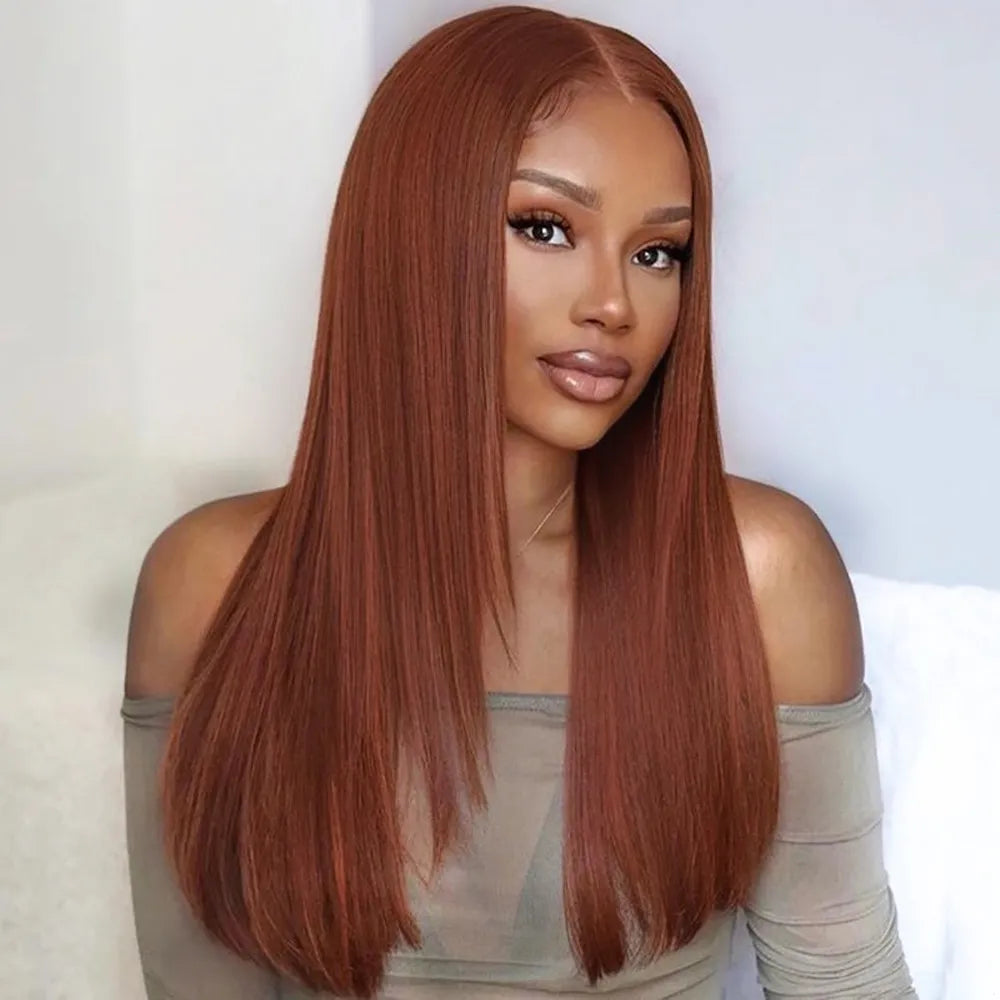 Burgundy Reddish Brown Layered Cut Wig Glueless Synthetic Hair