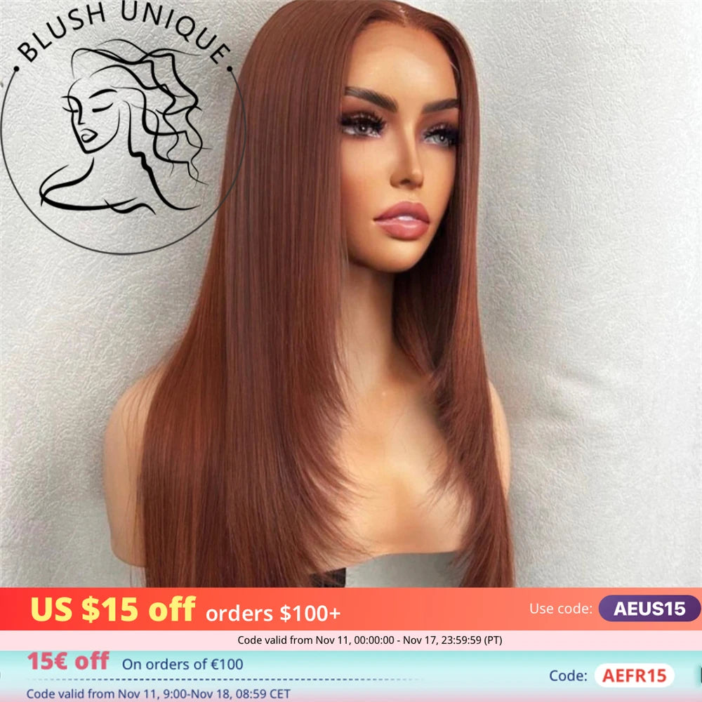 Burgundy Reddish Brown Layered Cut Wig Glueless Synthetic Hair