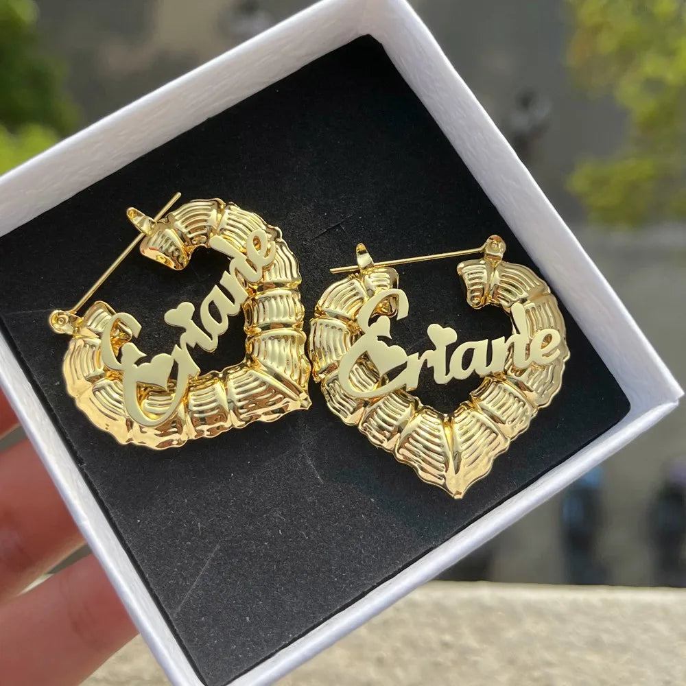 Personalized Custom Name Earrings With Heart Shape 30mm Jewelry Gift